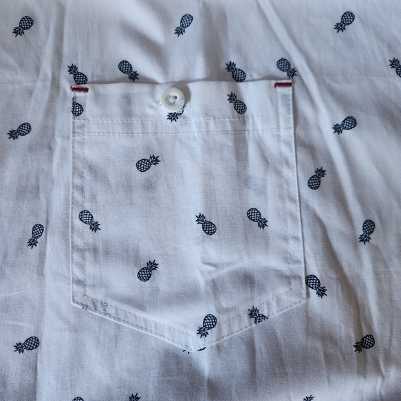 Distortion 3XL Short Sleeve Button Up Shirt Blue Pineapples on White - Picture 8 of 11